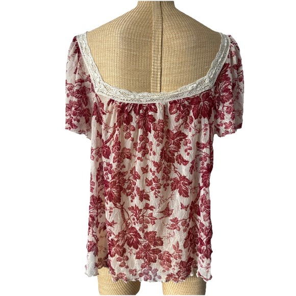 Denim & Supply Ralph Lauren Floral Lace Sheer Flowy Blouse Boho Red Size XL - Picture 5 of 7